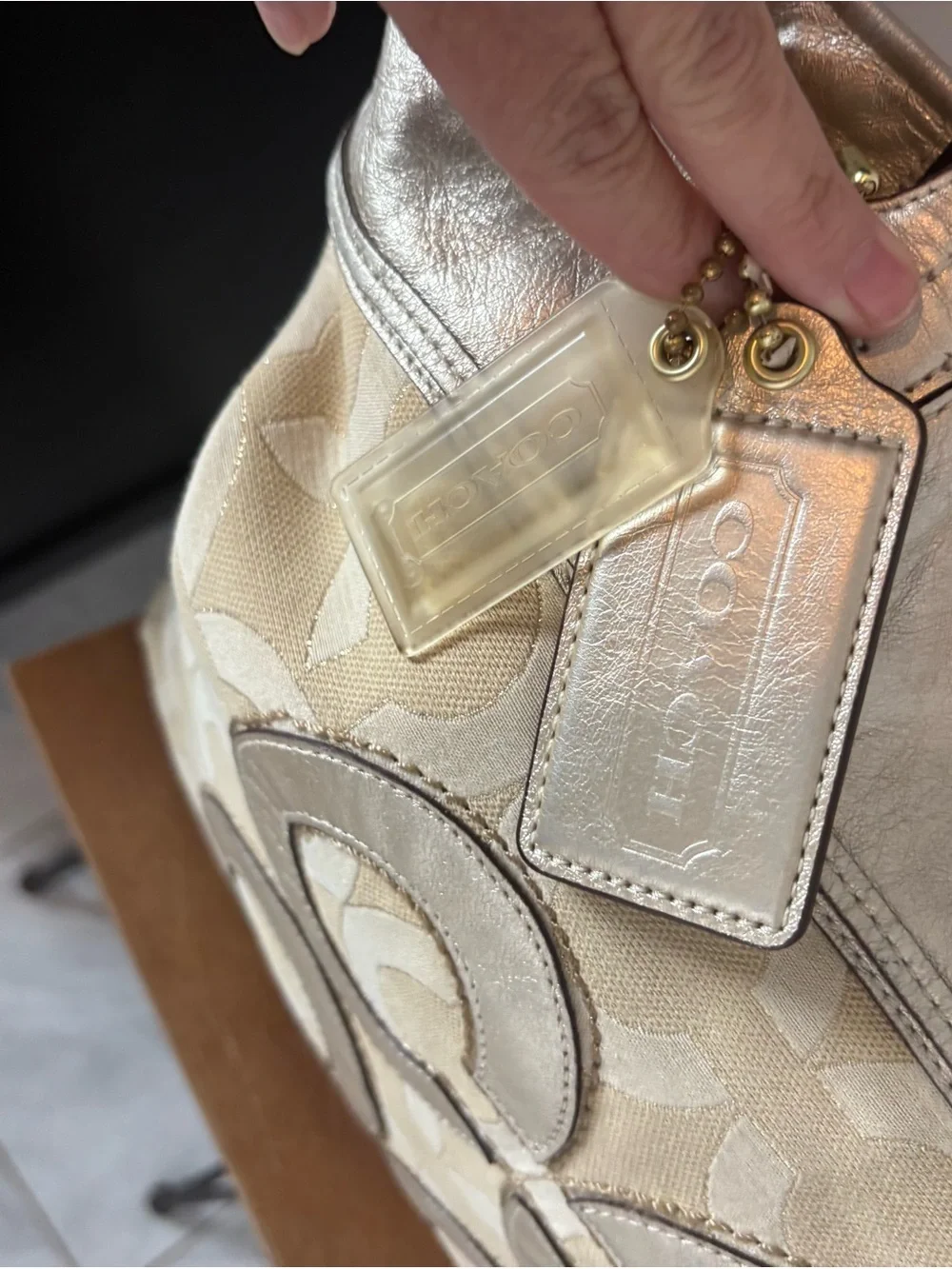 Coach Cream and Metallic Gold Signature Tote